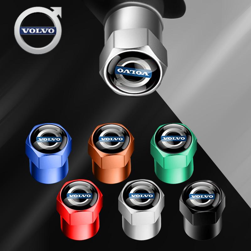 For Volvo 4pcs Car Badges Wheel Tire Valve Stem Caps Covers Auto Accessories For Volvo R Design Xc60 V60 S60 V40 V50 S40 S80 C30