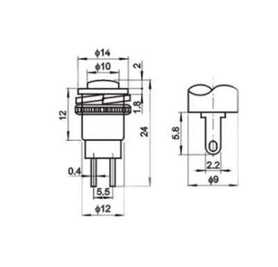 5pcs 12mm Hole 2 Pins SPST Push To ON Momentary Push Button Switch DS-318