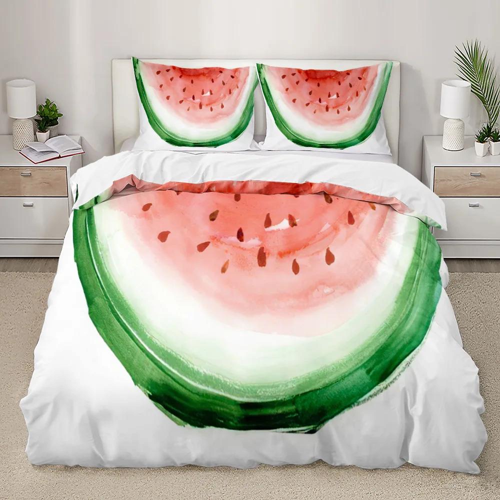 Red Watermelon Duvet Cover Watermelon Peel Summer Fruit Slices Patterned Teens Children Green Polyester Quilt Cover Decorations