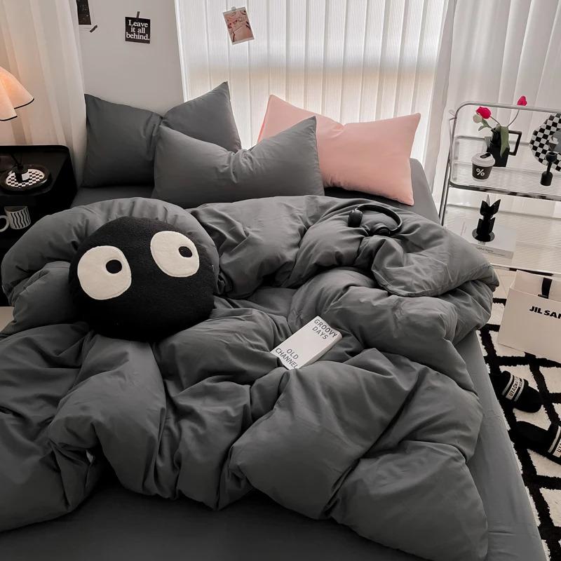 Pure Black Duvet Cover Microfiber Solid Color Bedding Set,3pcs Comforter Cover Home Bedroom Decor Quilt Cover with 2 Pillowcase