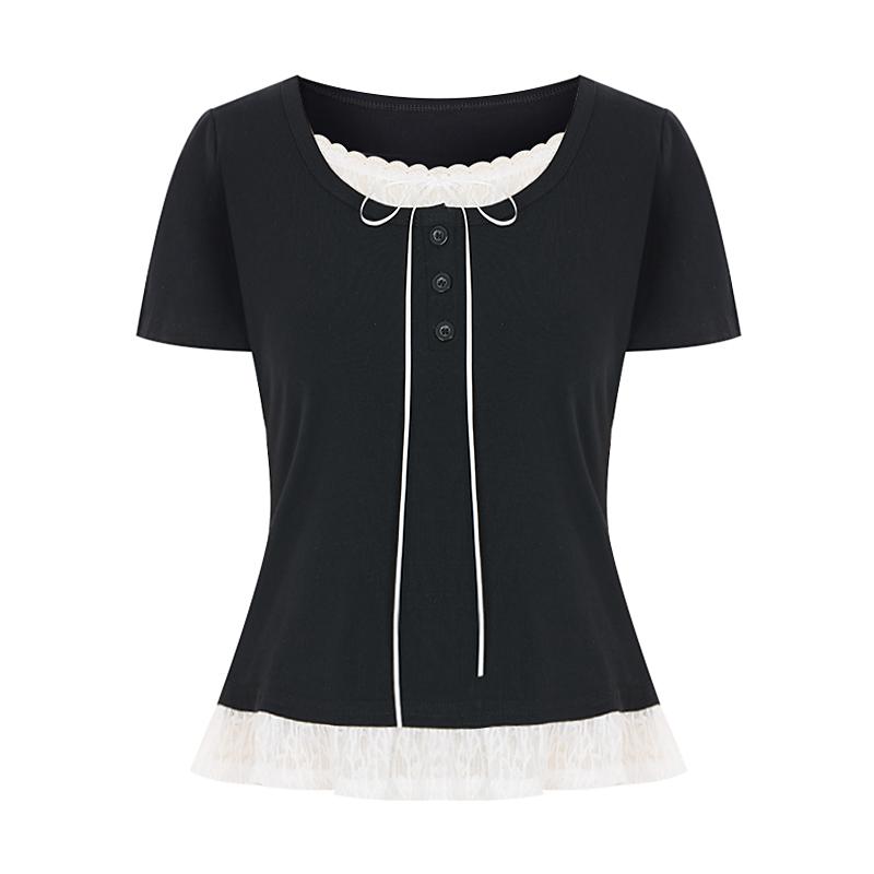 SELLY'S Lace Layered Ribbon T-Shirt_I6B-Cts062