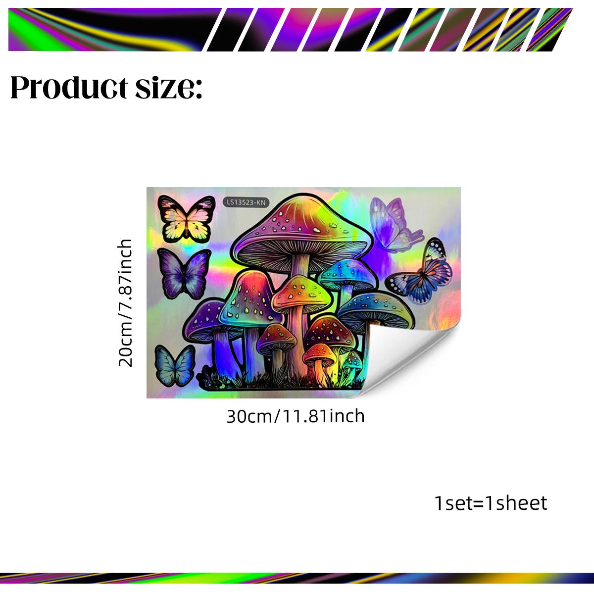 

Ls13523 Laser Material Gradual Change Mushroom Butterfly Wall Sticker Viewing Angle Different Patterns And Colors