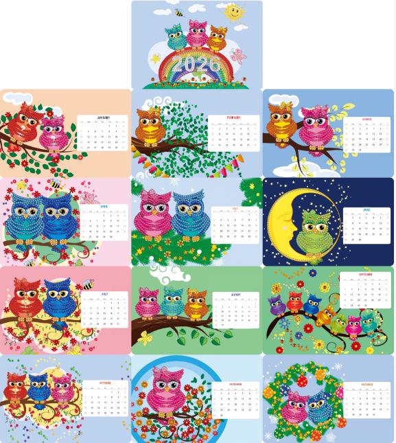 2026 Diamond Painting Accessories Desk Calendar - Handmade DIY Cartoon 12-Piece Set