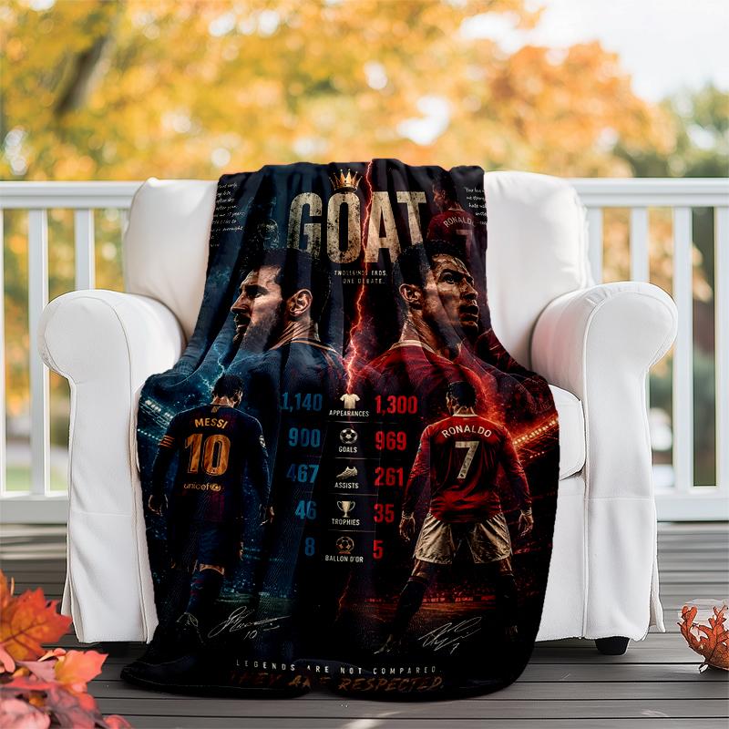 Messi & Ronaldo Flannel Blanket Soft All-Season Throw, Design for Camping, Car Travel, Hiking Sofa, Bed, Office Perfect Gift for Parties