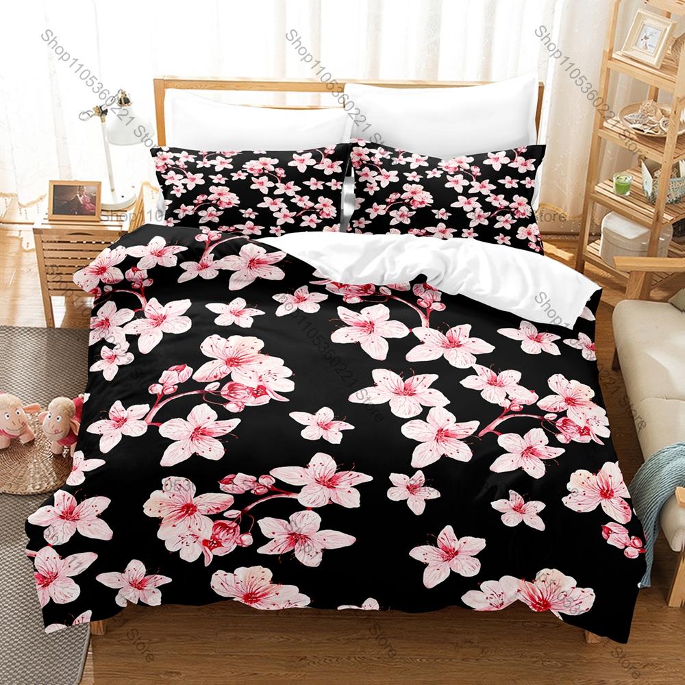 Kawaii Japanese Cherry Blossom Three Piece Bedding Set Luxury Comforter Set with Queen King Size Two household goods Anime ropa