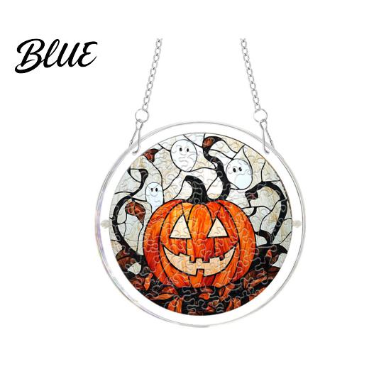 Acrylic Block Suncatcher Halloween Scary Bat Pumpkin Jigsaw Puzzle Suncatcher Stained Glass Style