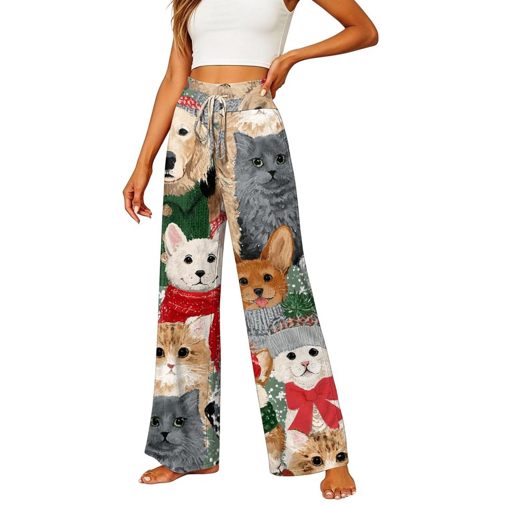 Women's Casual Elastic Waist Straight Leg Pants with Pockets