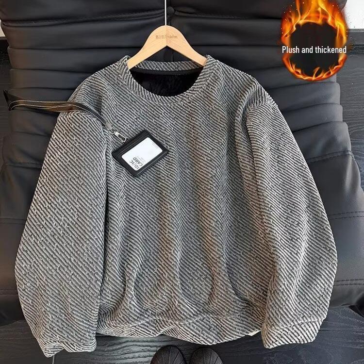 Pull à manches longues polyvalent 2026: Sweat à capuche chaud en velours, col rond et couleur unie tendance, idéal pour l'automne/hiver