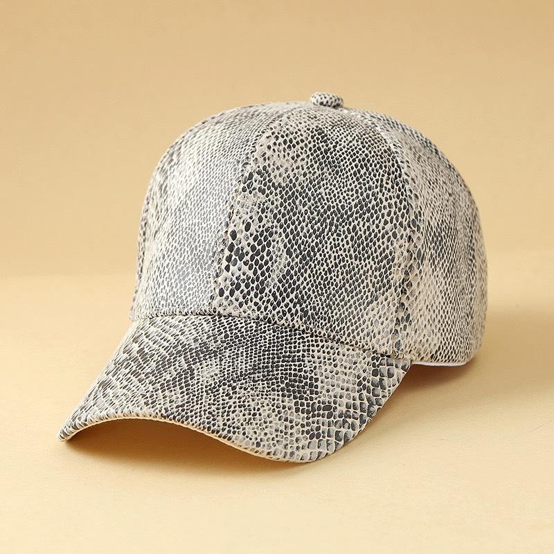 Unisex Snakeskin Print Faux Leather Baseball Cap, Adjustable Snake Pattern Dad Hat, Fashion Casual Sun Hat For Men Women Streetw