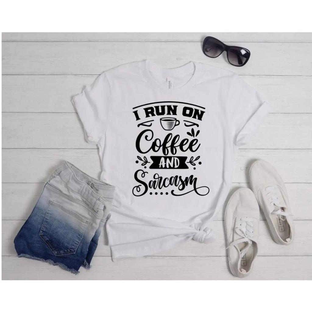 I Run On Coffee And Sarcasm Funny Sarcastic T Shirt Casual With Sayings For Mom Dad Vintage Breathable Versatile Unisex