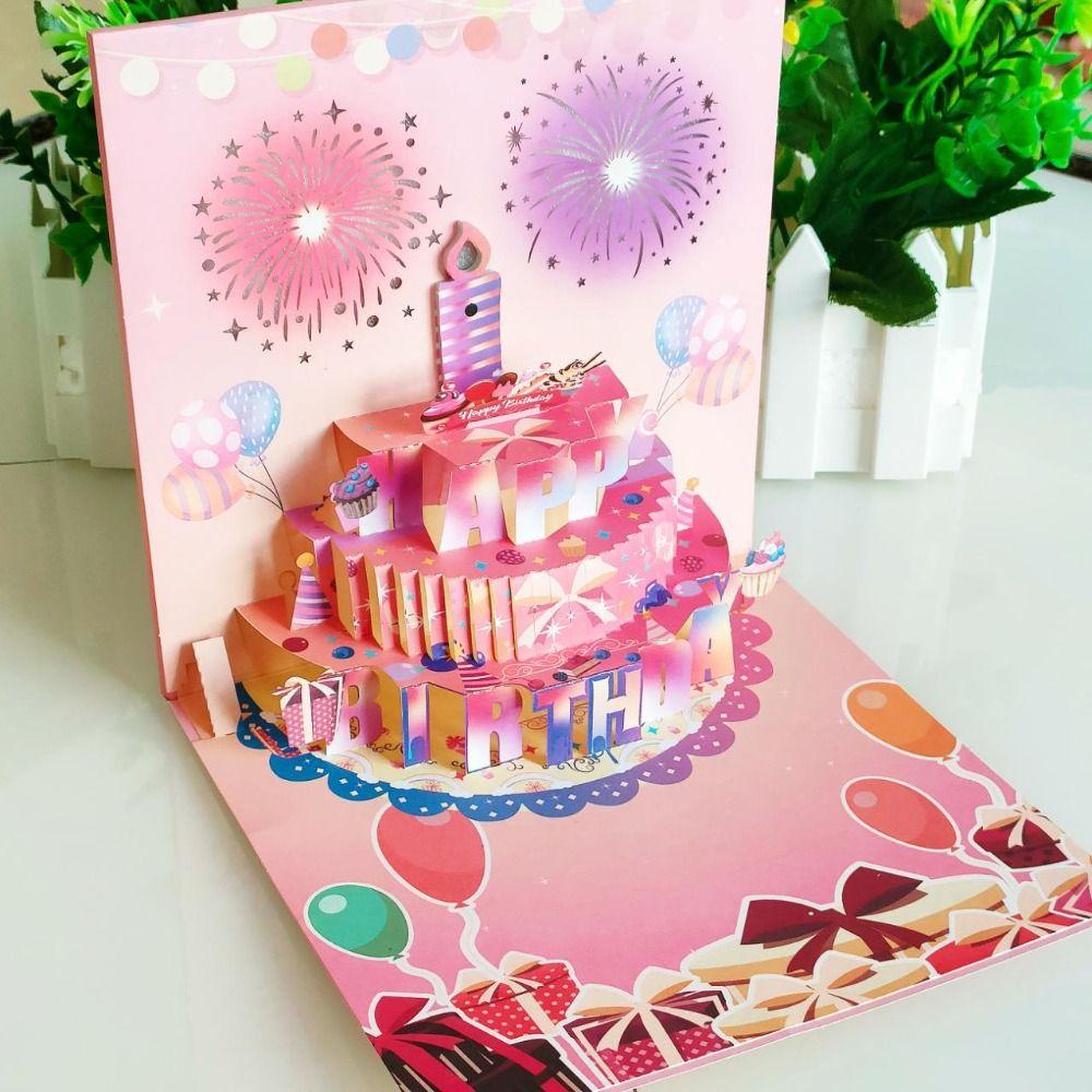 Blowable Led Candle Happy Birthday Card Musical and Light Birthday Cake Postcards  Child