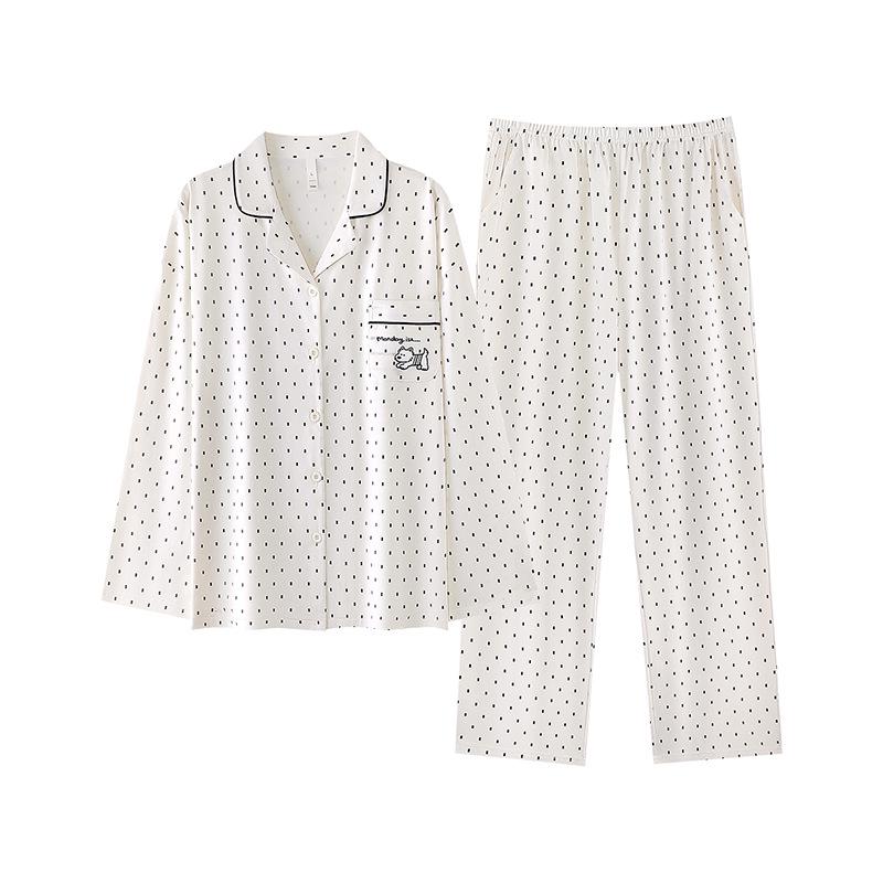Antibacterial Cotton Healing Lapel Pajamas - Men s & Women s Long Sleeve Ribbed Home Wear M