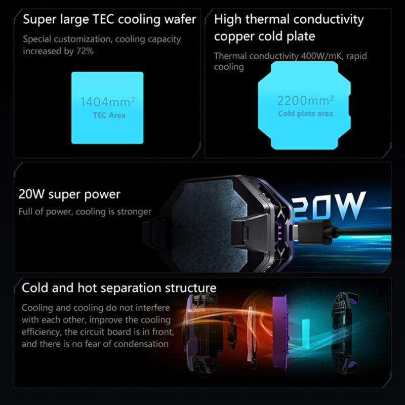 Black-Shark 3Pro Radyatör Evrensel Cep Telefonu Soğutucu Fan 7-Blade 20W Yarıiletken Arka Klip Isı Emici RGB Işık ile