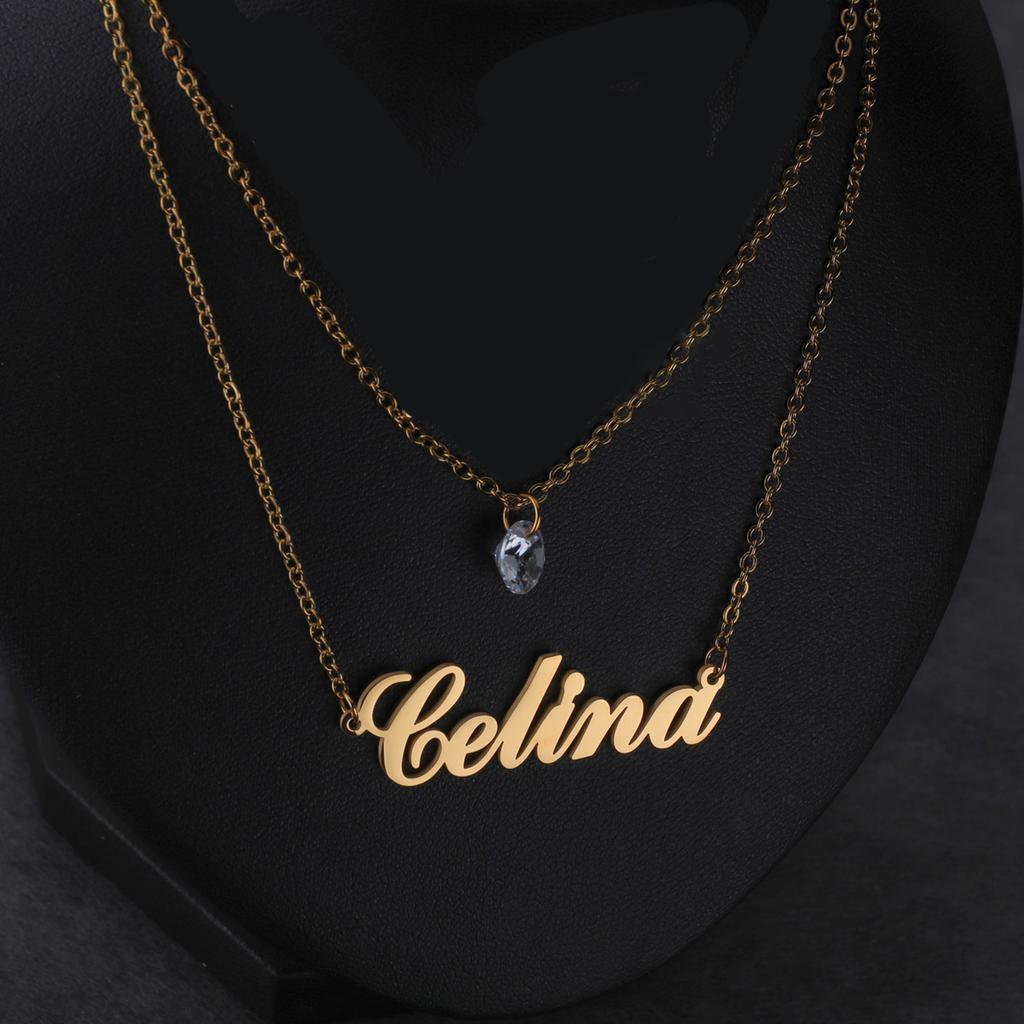 Atoztide Personalized Custom 2 Layer Names Pendant Necklace for Women Stainless Steel Heart Cross Fashion Christmas Jewelry Gift