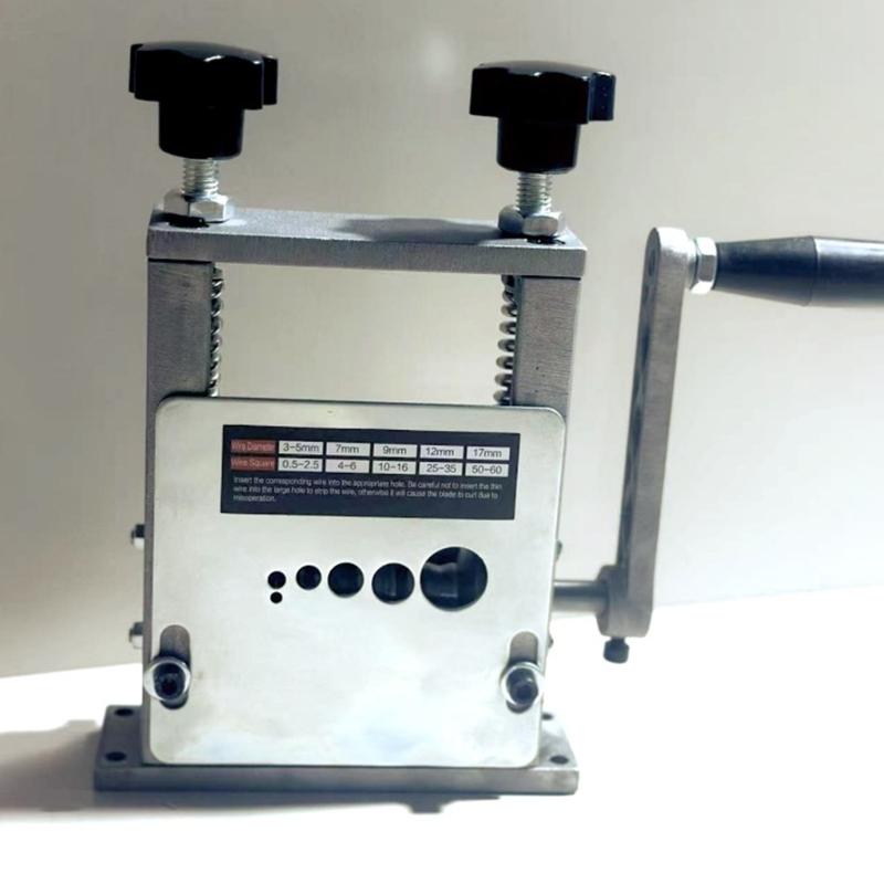 Efficient Multiple Hole Cable Stripper Featuring Hand Crank Operation and Drill Attachment for Safe Quick Wire Removal
