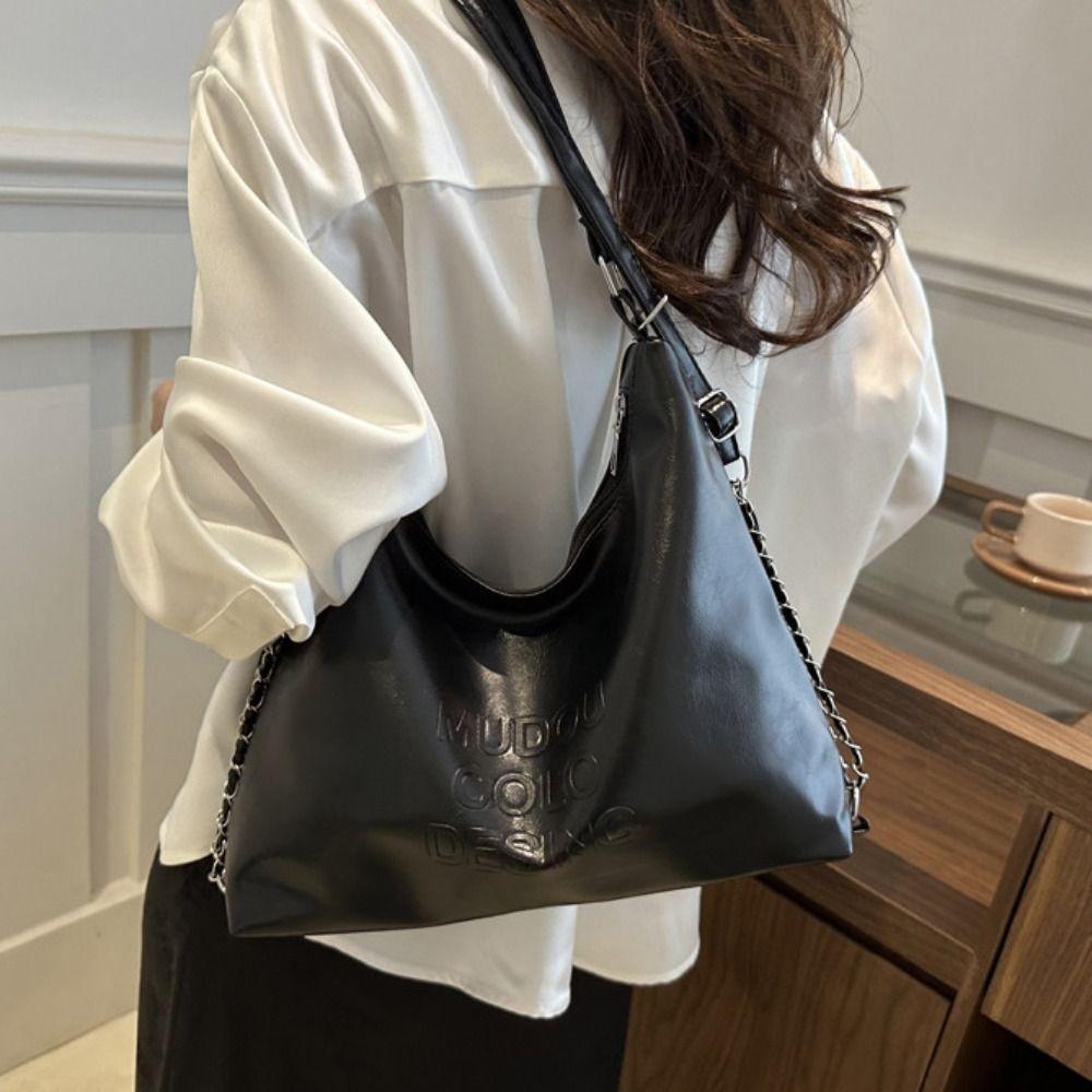 Korean Style Pu Leather Tote Bag Silver Casual Commuting Bag Women's Underarm Bag Travel