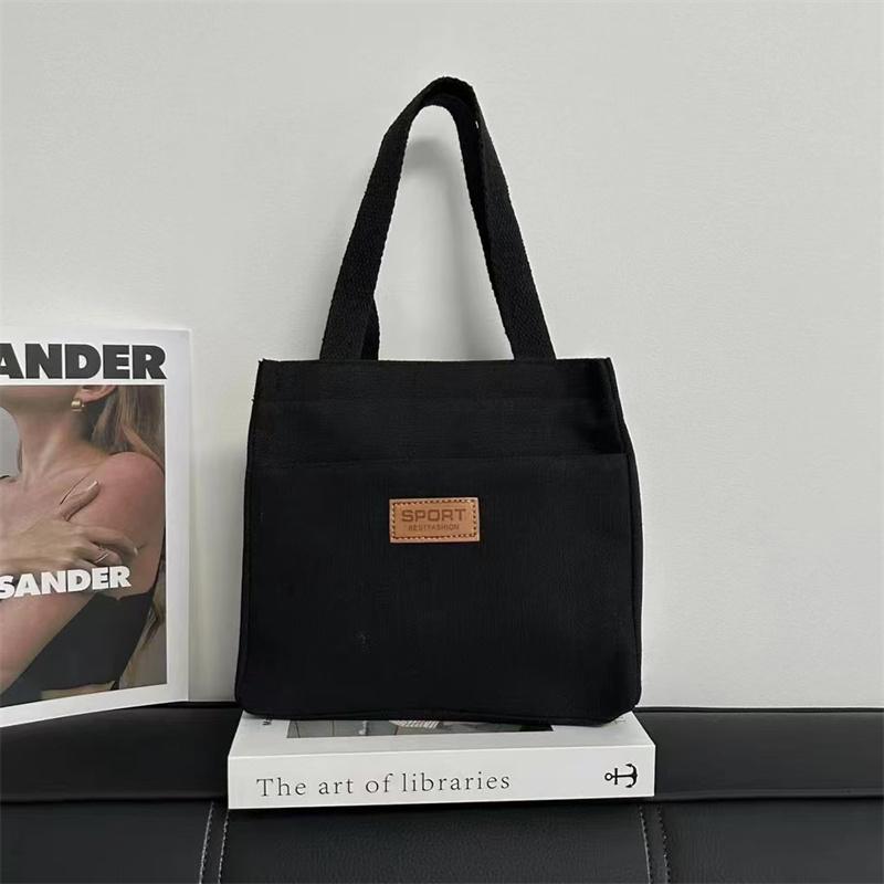 Simple Commuting Canvas Large Capacity Bento Tote Bag Office Worker Lunch Handbag