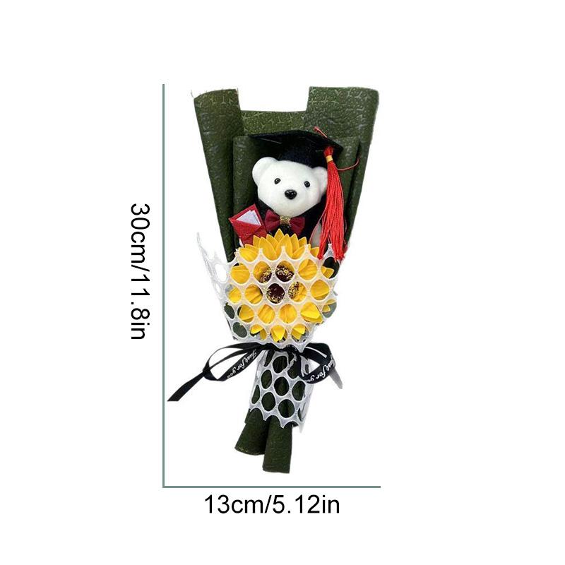 1Pc Graduation Bouquet Student Gift Crochet Flower Mini Party Decor DIY Little Bear Plush Toy Sunflower