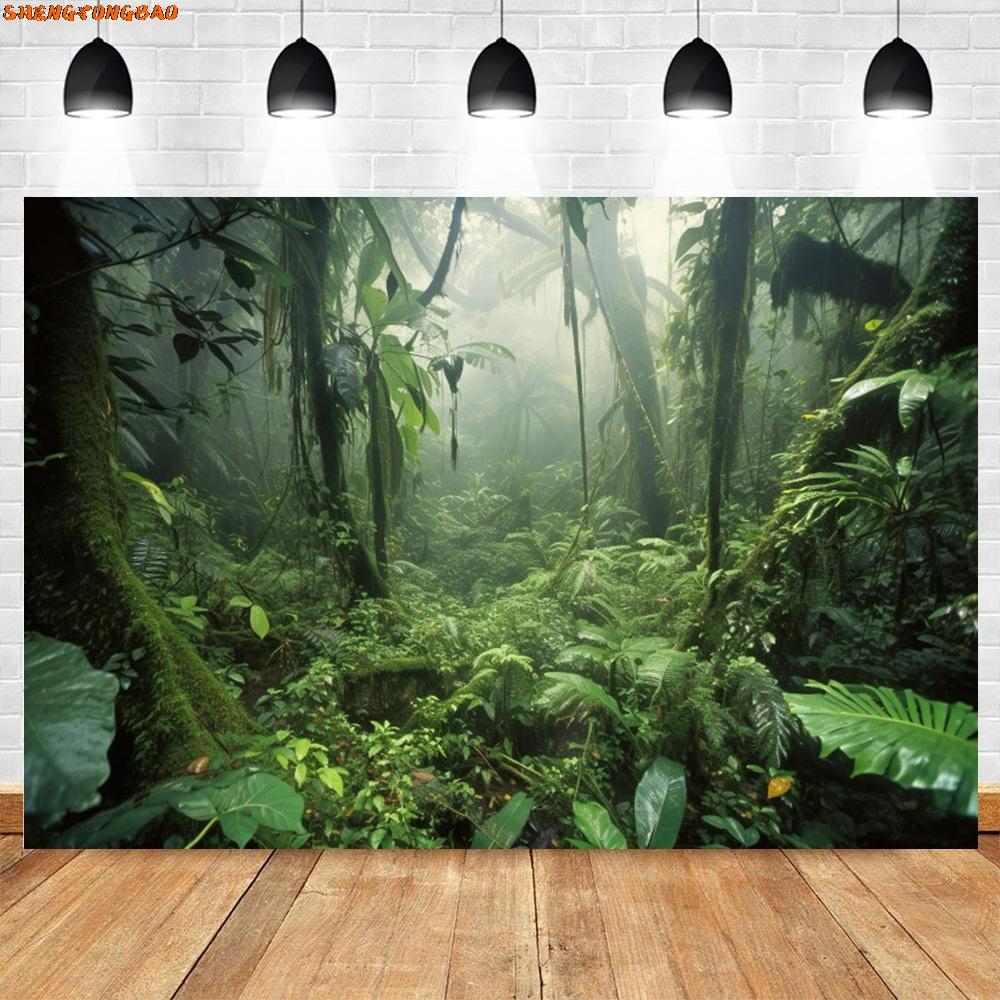 Tropical Rainforest Backdrop Green Trees Baby Shower Birthday Party Portrait Photography Background Wall Decor Photostudio Props