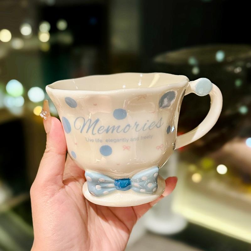 Girls' High looking Bow Ceramic Mug Girl's Heart Home Breakfast Milk Cup Goblet Souvenir
