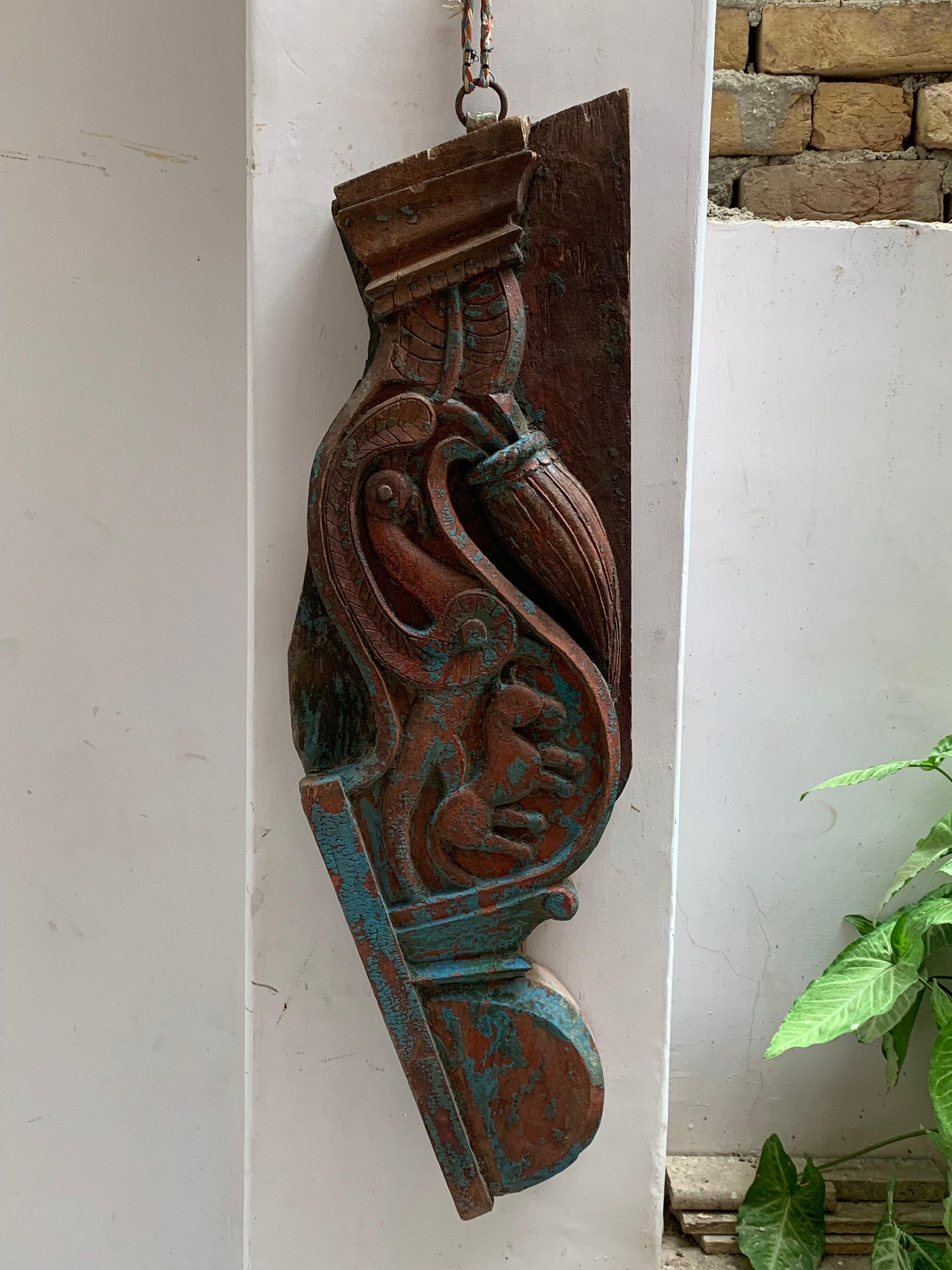 

Distressed Antique Wooden Wall Plaque: Indian Carved Panel 16” X 8” X 24” (l x w x h) разноцветный