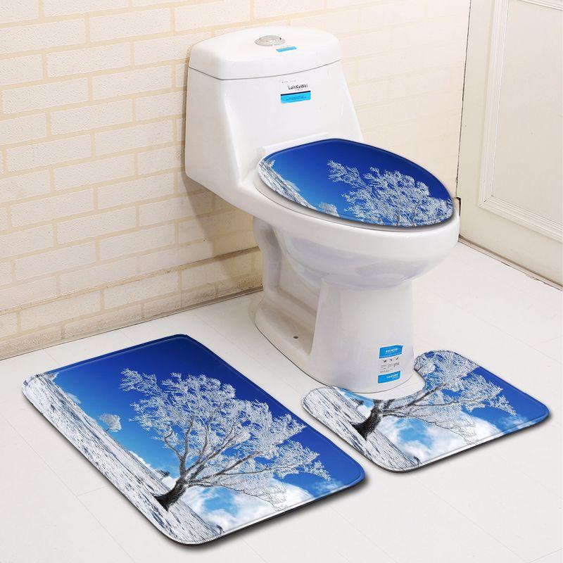 3D Snow Bathroom Toilet Three-Piece Floor Mat Door Mat Bathroom Carpet