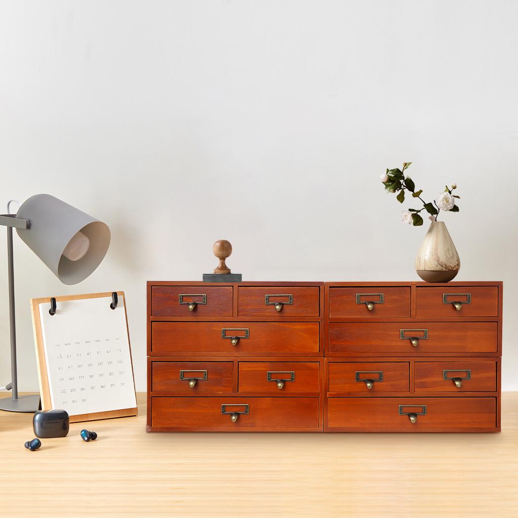 4 Pcs 12 Drawers Desktop Pine Wood Organizer,Blue/Black/Brown Rectangular Desktop Organizer 69*27*30cm for Bedrooms,Offices