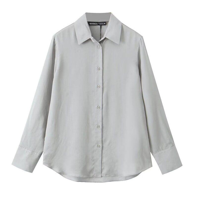 Fashion Style 2024 Autumn New Women's Clothing Temperament Wild Vertical Basic Long Sleeves Lapel Shirt 9479255