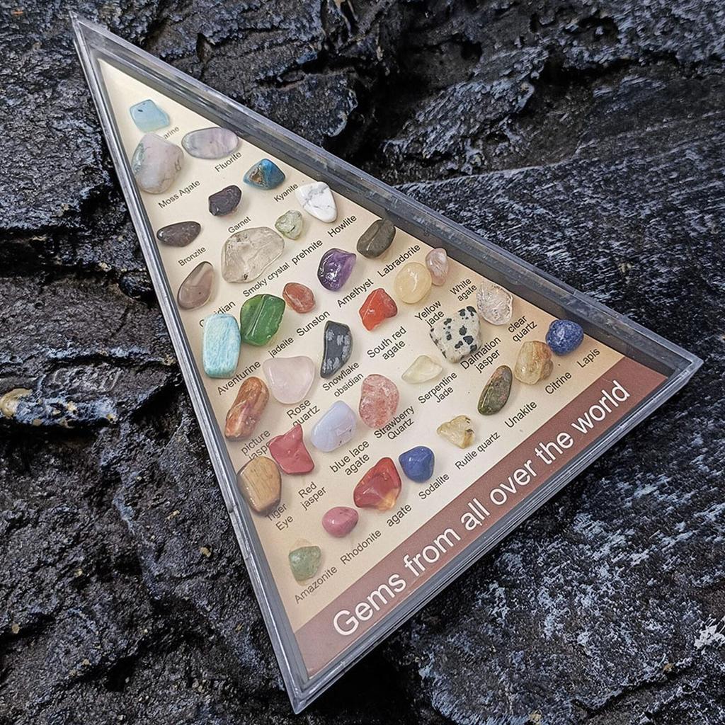 Rock & Mineral Collection 36pcs Geology Gem Kit In A Display Case For Kids Natural Gemstone Crystal Sets