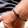 Mens Beaded Black Onyx And Green Plated Hematite Spacers With Wooden Beads 6mm Matte Mat Black Bracelet