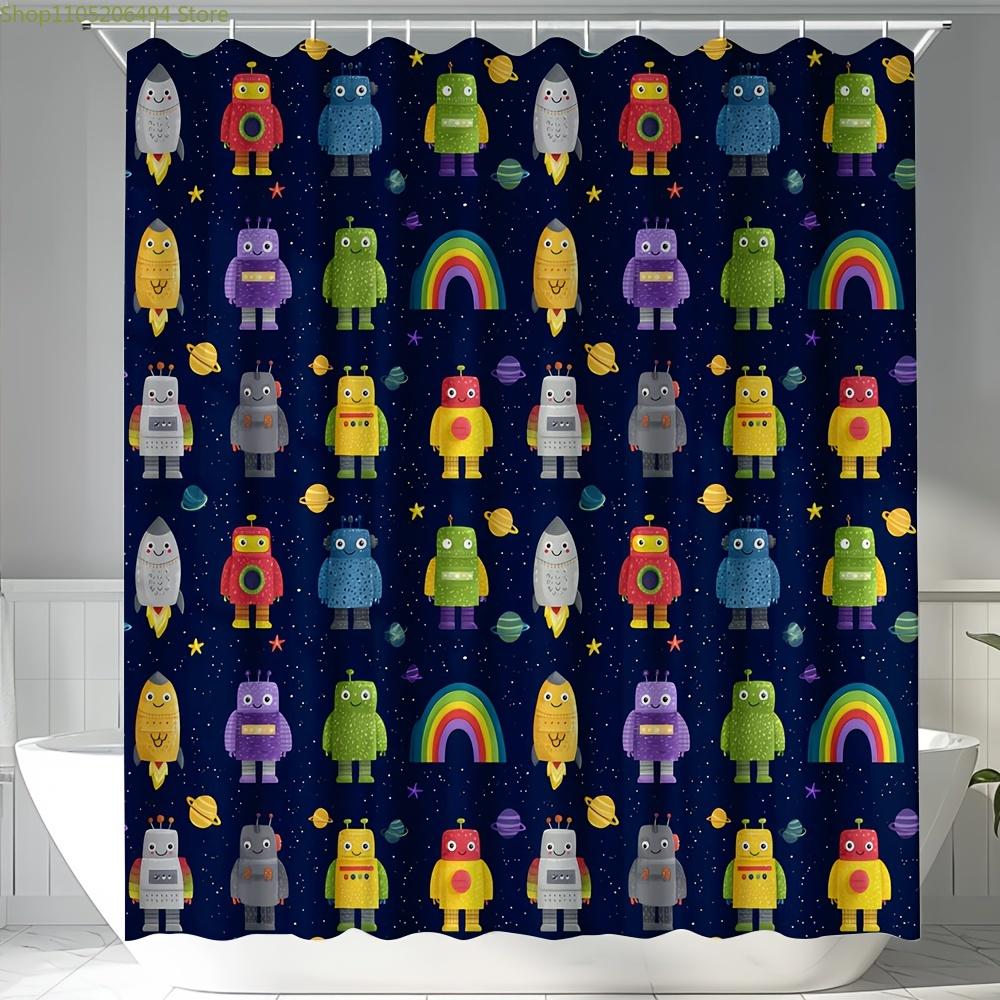 1pc, Adorable Robot Design Shower Curtain, Made of Polyester, Ideal for Bathroom And Home Decor