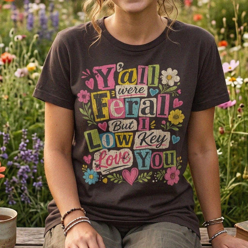 Y'all Were Feral But I Low Key Love You Shirt, Retro Floral Teacher Tee