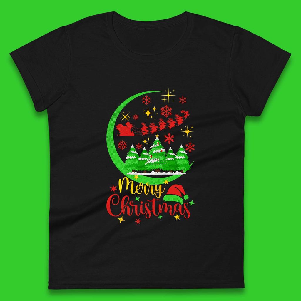 Merry Christmas Womens T Shirt Mens Tops Tees Unisex Santa Trees Top
