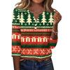 Women's Fashion Casual Christmas Print V-Neck Button Three-Quarter Sleeve T-Shirt Top