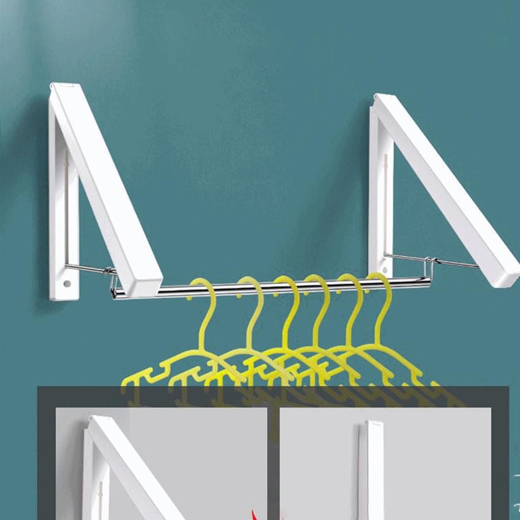 Laundry Hanger Retractable Wall Mounted White Folding Punch Free Installation Clothes Drying Rack