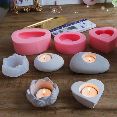 Χειροποίητο Diy Καλούπι Κεριού Βάση Κηροπήγιο Τσιμέντο Μπετόν Σιλικόνη Lotus σε σχήμα καρδιάς Αρωματοθεραπεία Γύψινα Διακοσμητικά Κόλλα σταγόνας