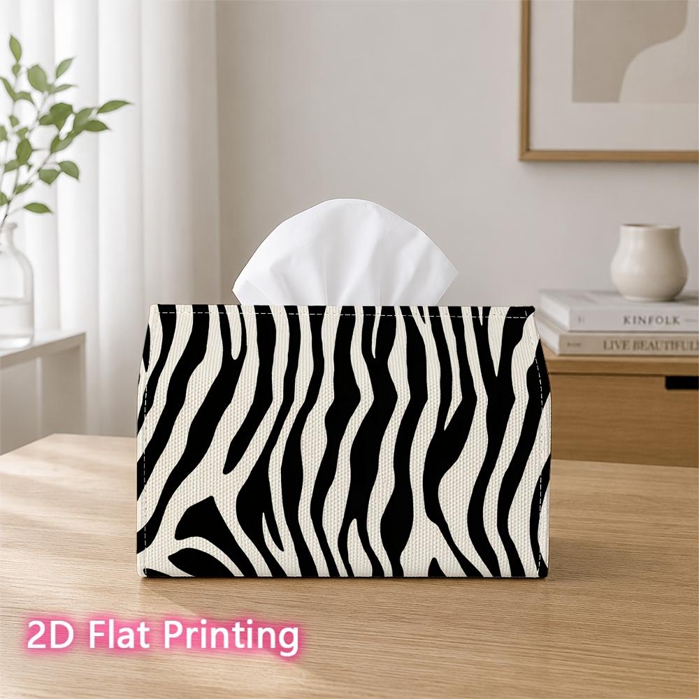 1pc 2D Flat Printed 17.78X10.92X12.95 Cm Tissue Box Black White Zebra Striped Animal Pattern Decorative Napkin Storage for Living Room And Bedside Tab