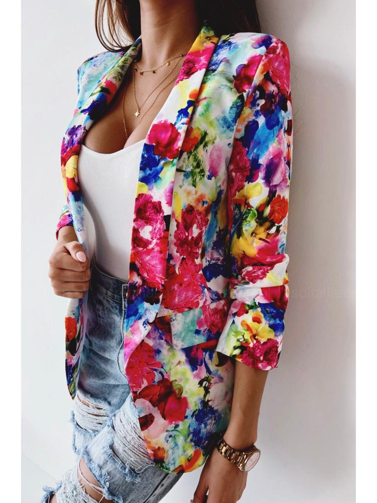2026 Women s Spring Blazer: Colorful Print Long Sleeve Outerwear X-Large красный
