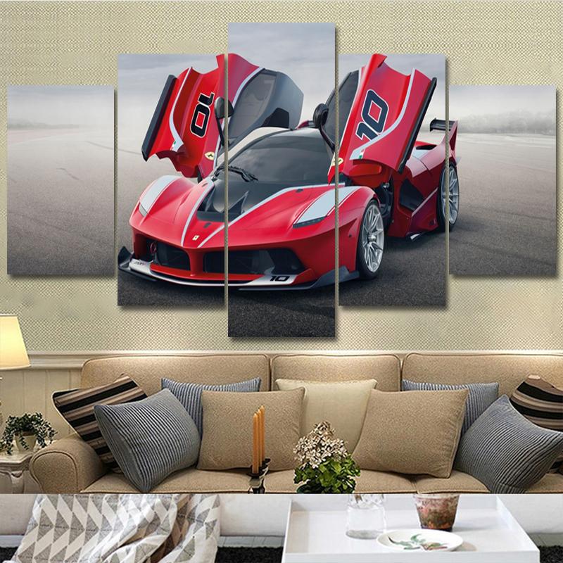 5 Pieces Red High-power Sports Car Posters Modular Canvas HD Prints Paintings Wall Art Pictures Home Decor No Framed