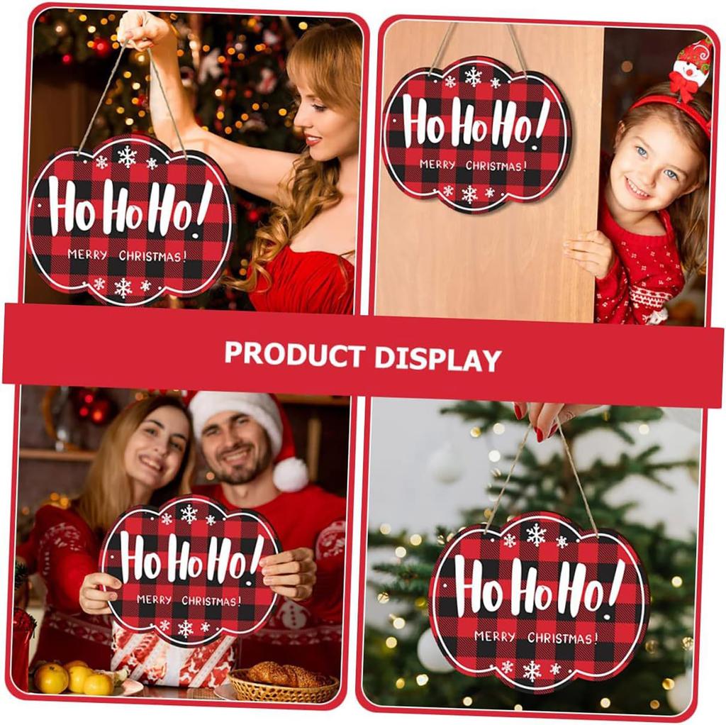 Christmas Wooden Door Sign Red Plaid Circular Design Perfect For Door And Wall Holiday Welcome Hanging Decoration
