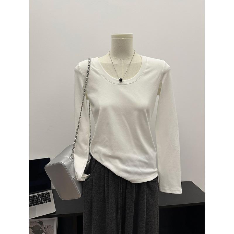Basic collar, shoulder slim-fitting bottoming shirt, women's spring simple inner top, white long-sleeved shirt