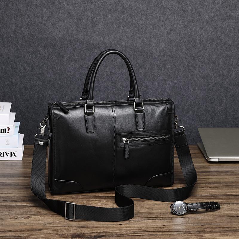 Geantă pentru bărbați din piele naturală Servieta de afaceri pentru bărbați, orizontală, din piele de vacă