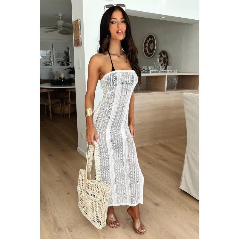 

Летнее женское новое сексуальное перспективное кружевное платье с запахом на груди и юбкой на бедрах M белый