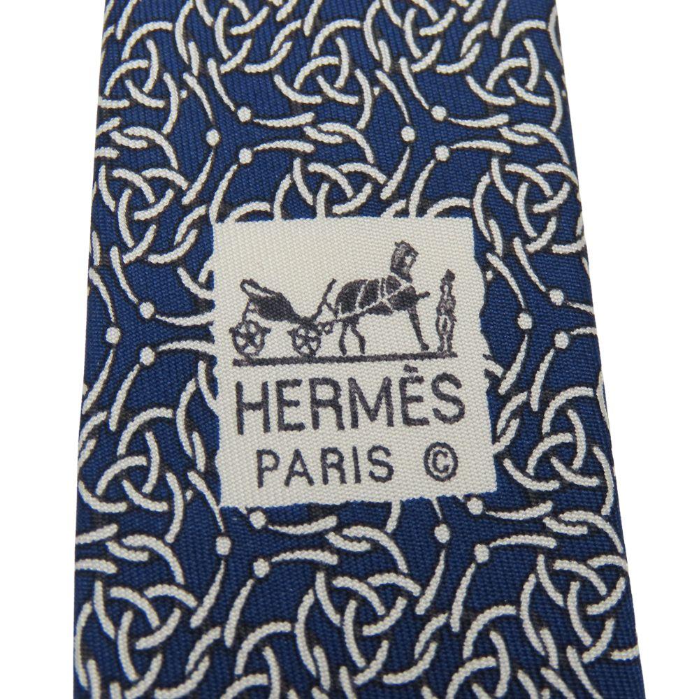 Used HERMES tie Celtic Knots silk Navy white business