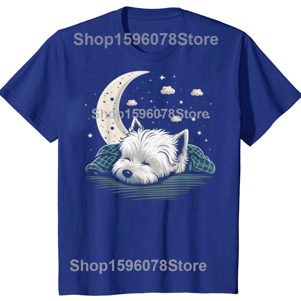 Funny Napping Westie West Highland White Terrier Sleeping T Shirts Men Pure Cotton Humor Tee Shirt Short Sleeve Unisex Clothing