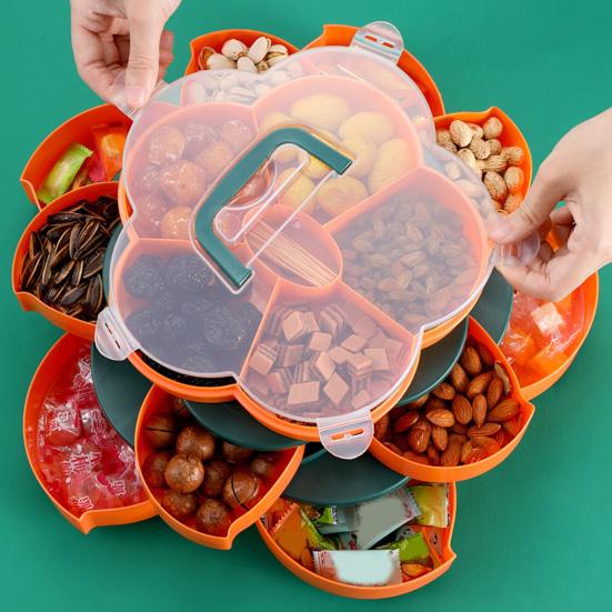 Rotating Fruit Plate Snack Tray with Lid 5/10 Compartments Plastic Divided Serving Tray for Parties Picnics Kids Safe Organizer And Snack Box