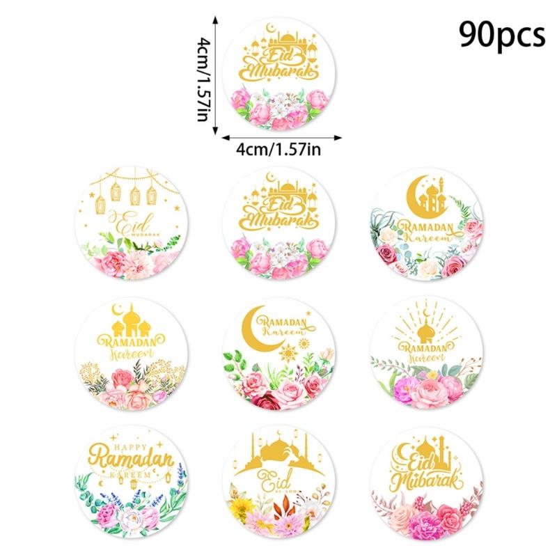 Set of 90Pcs Eid Mubarak Sticker 40mm Decorative Wrapping Sticker for Journal Planner Packaging Party Decoration