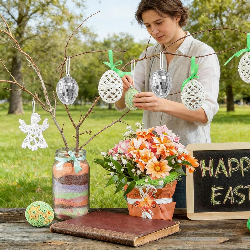8pcs Easter Egg Ornaments  Spring Egg Decoration Tree Pendant Small Spring Ornaments for Photography Bookshelf Centerpiece Home