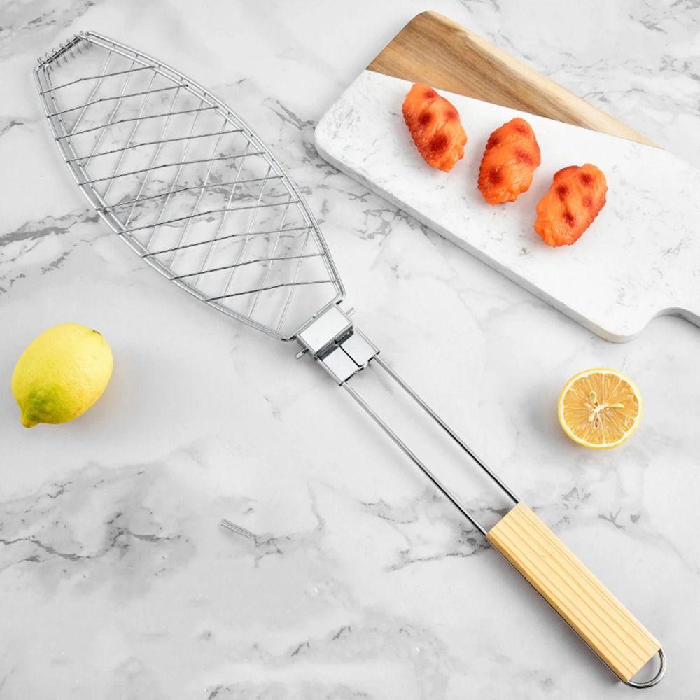 Household BBQ Grill Rack Foldable Fish Grill Basket Roasting Grilling  Barbecue Tongs