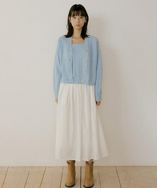 Lingseoul Rayon Blended Shirring Skirt-Ivory